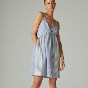 (Like New) Lucky Brand Striped Linen Cutout Babydoll Dress